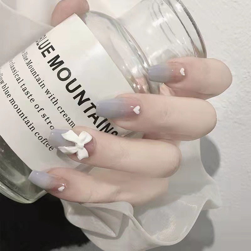 24pcs Wearable Pink Press On Fake Nails Tips With Glue false nails design Butterfly Lovely Girl false nails With Wearing Tools 159