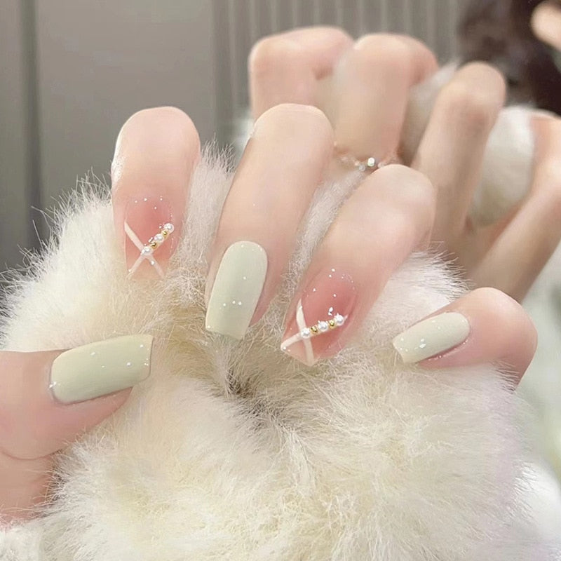 24pcs Wearable Pink Press On Fake Nails Tips With Glue false nails design Butterfly Lovely Girl false nails With Wearing Tools 593