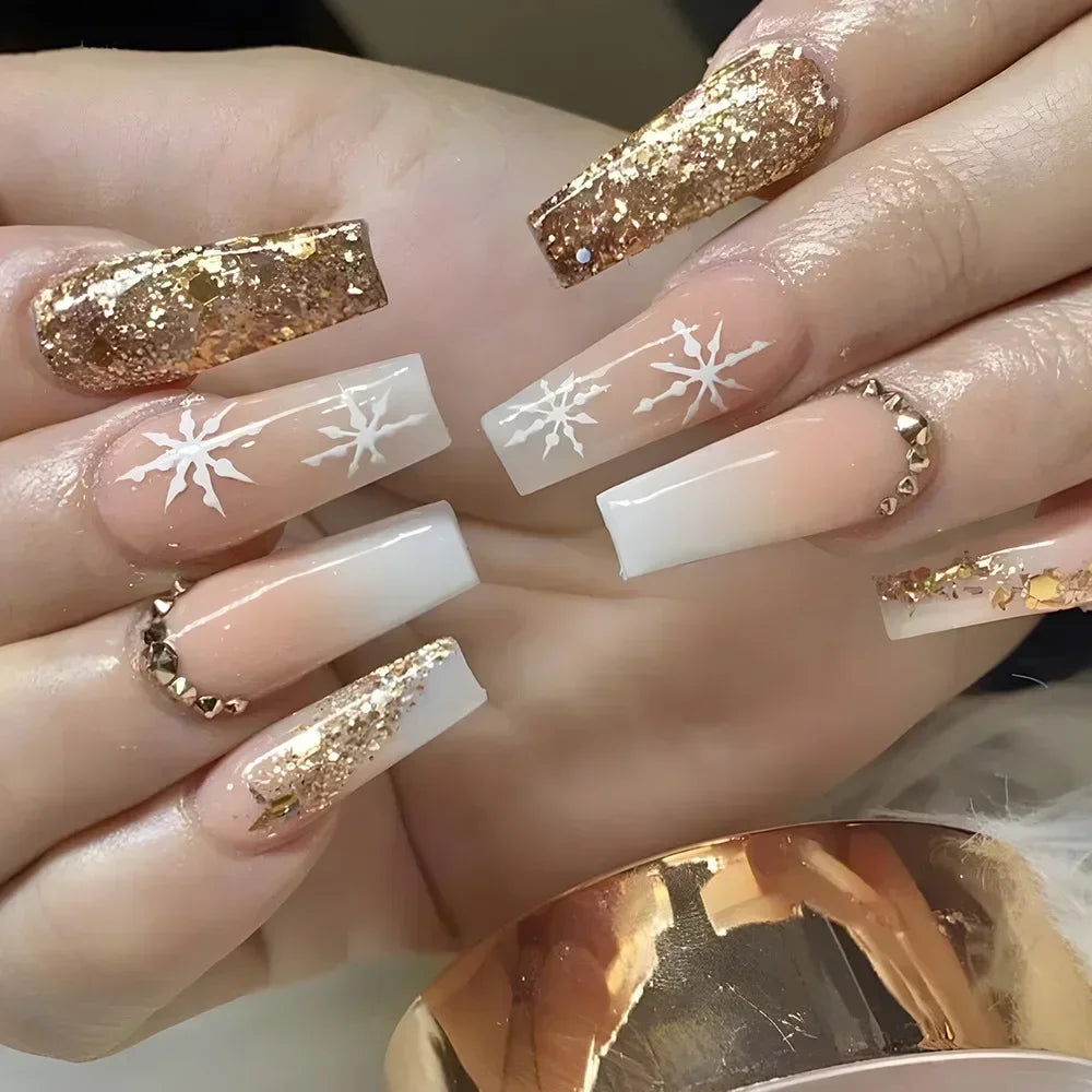 24pcs detachable Christmas designs false nails with glue full cover ballet Snowflakes Christmas Candy gifts press on fake nails CZ203