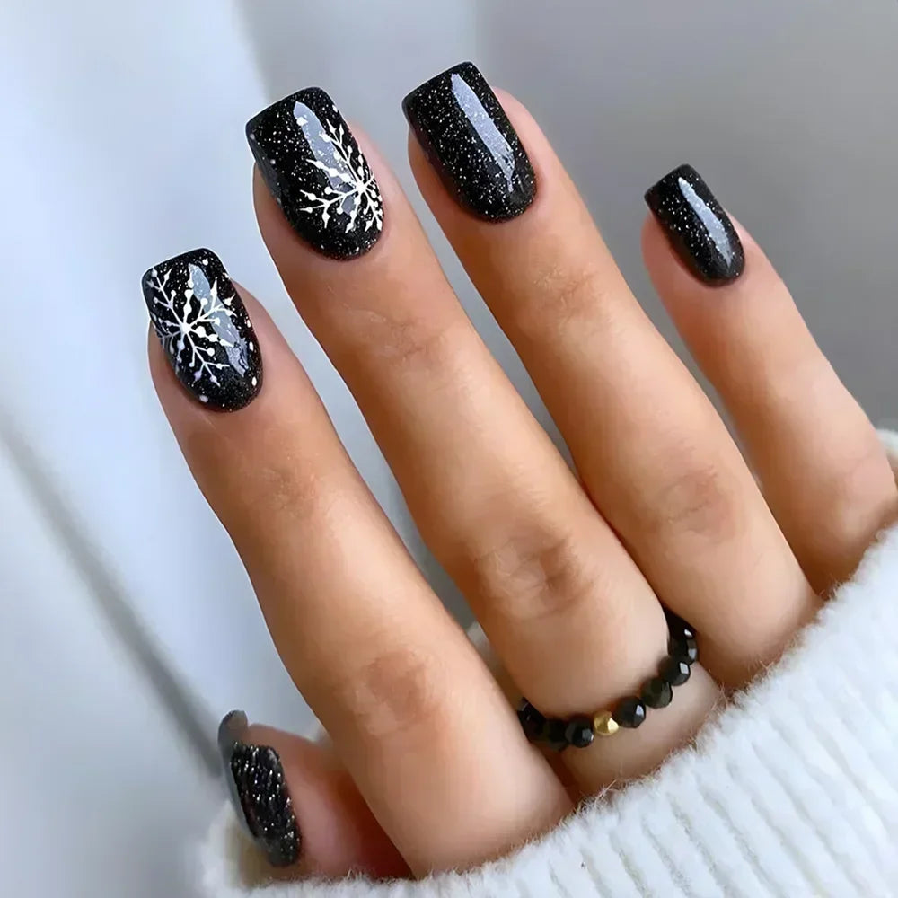 24pcs detachable Christmas designs false nails with glue full cover ballet Snowflakes Christmas Candy gifts press on fake nails DY748