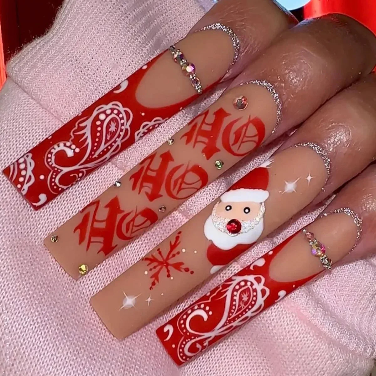 24pcs detachable Christmas designs false nails with glue full cover ballet Snowflakes Christmas Candy gifts press on fake nails SGCY-159