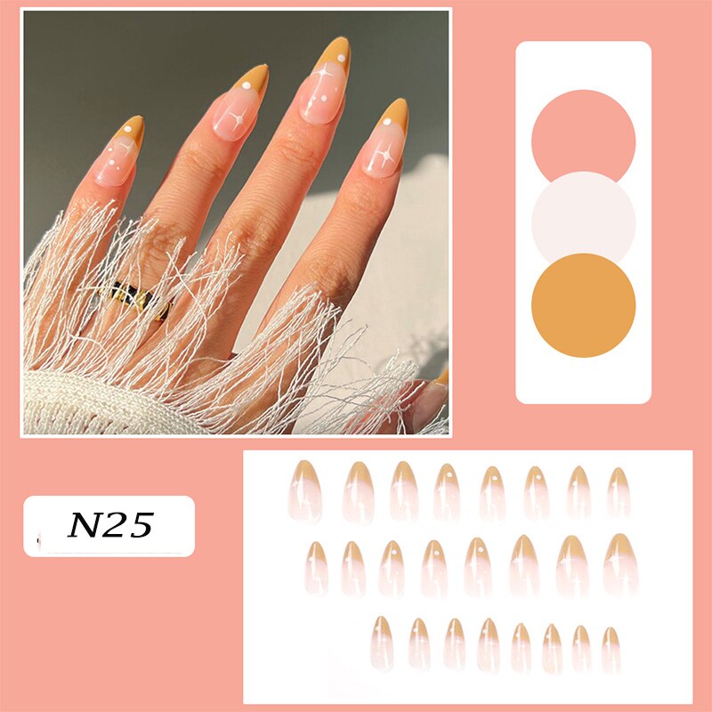 24pcs false nails matte Green Nails Patch with glue Removable Long Paragraph Fashion Manicure press on Nail tips N 25