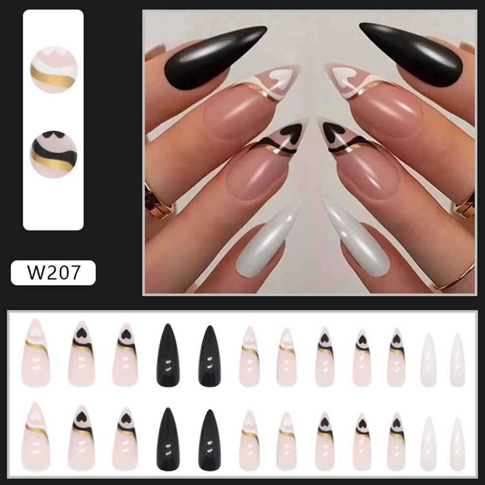 24pcs false nails matte Green Nails Patch with glue Removable Long Paragraph Fashion Manicure press on Nail tips N 19