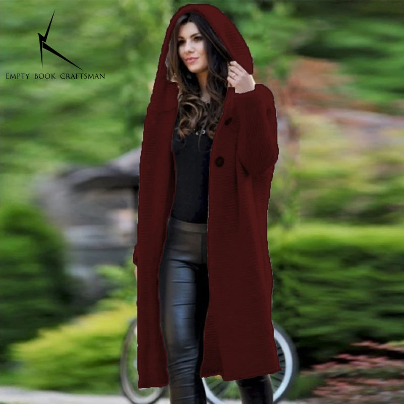 Cashmere Cardigan in Autumn and Winter Women'sloose Long Sleeve Sweater Solid Color Knitted Long Thickened Top Burgundy