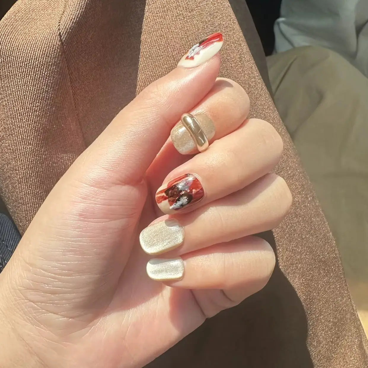 10Pcs Blue Short Square Head Handmade Fake Nails with Unique Smudging French Ballet Wearable Nail Tips Art Fashion Nail Stickers