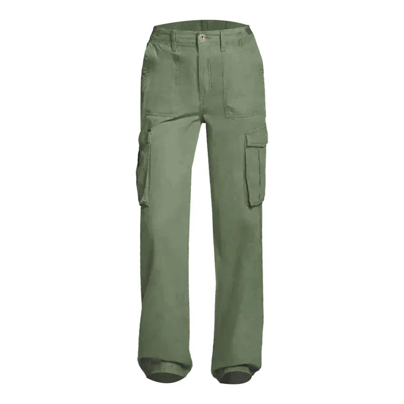Fashion Women Cargo Pants Straight Fit Baggy Wide Leg High Waist Pants Y2K Pockets Retro Street Style Casual Trousers Green