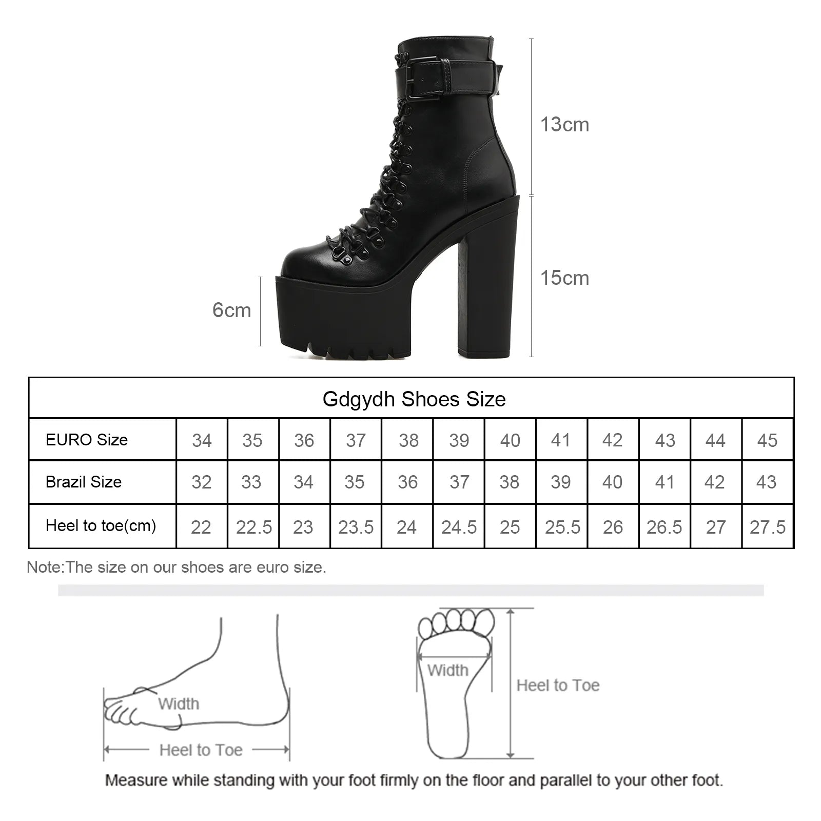 Women's Platform Chunky High Heel Ankle Boots Black Buckle Strap Lace Up Side Zipper Motorcycle Boots Punk Style Shoes