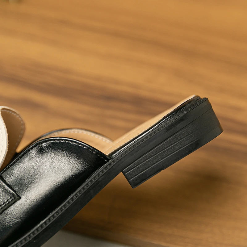 spring and autumn women wear flat slippers british style party and work wear metal chain design Ladies Casual Mules 41-43