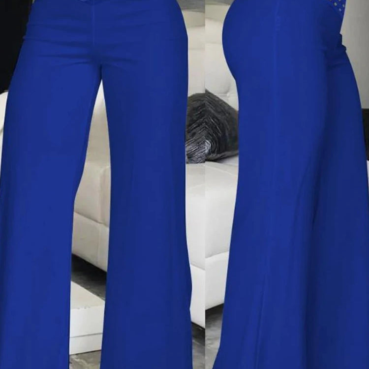 Elegant High Waist Flared Women Pants Office Casual Crisscross Sheer Mesh Patch Mesh Patch Casual Trousers Women Clothes