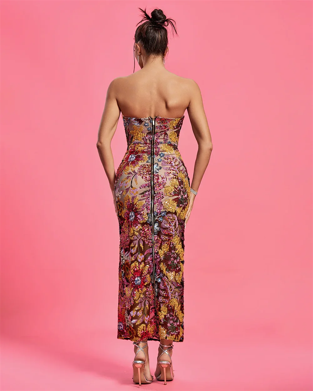 Fashionable Backless Slim Fit Long Dress 2023 Elegant Sleeveless Embroidered Body Fit Color Block Party Party Dress