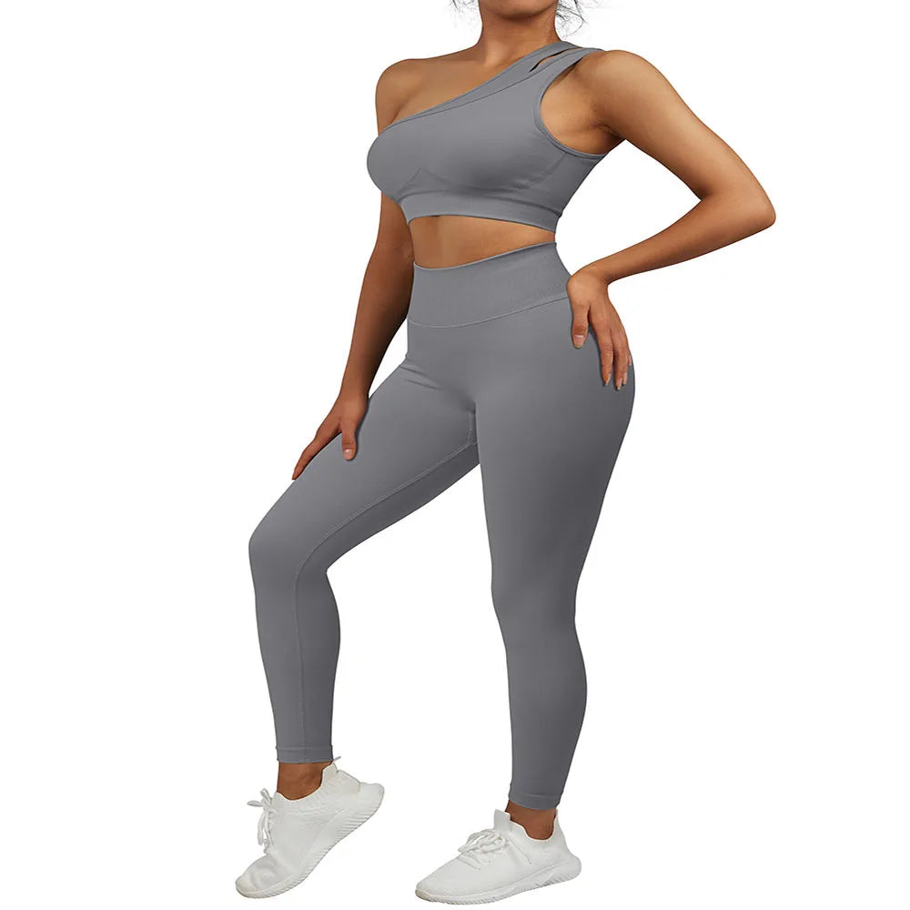 One Shoulder Yoga Sets Women Sportswear Gym Clothing High Waist Leggings Workout Gym Outfits Fitness Wear Sports Yoga Suits SS321GB