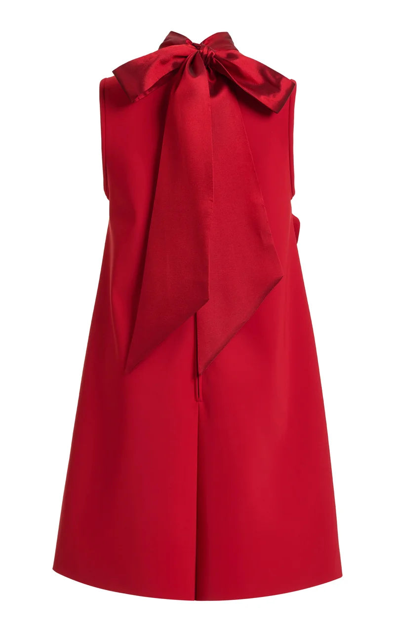 Vestido feminino de verão 2024, novo, vermelho, gola alta, com cadarço, design floral, sem mangas, tridimensional, elegante, moda festa