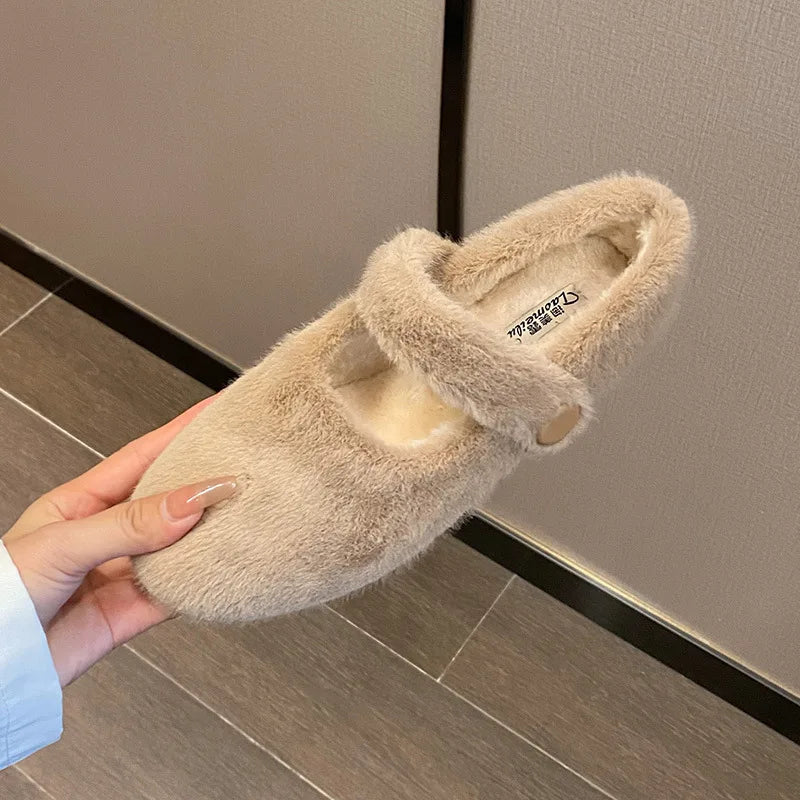 Winter Warm Women’s Plush Flat Shoes Korean style mary jane Ladies casual boat shoes Outdoor work shoes