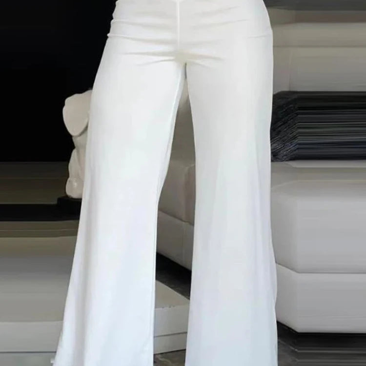 Elegant High Waist Flared Women Pants Office Casual Crisscross Sheer Mesh Patch Mesh Patch Casual Trousers Women Clothes