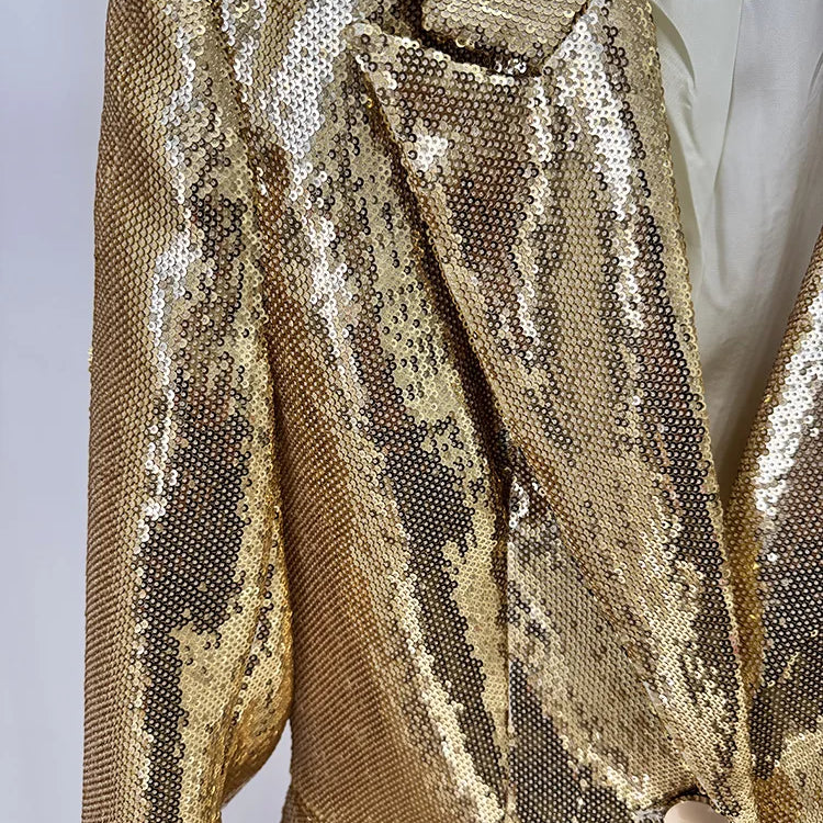 High quality star fashion gold sequin suit jacket+pants set two-piece set