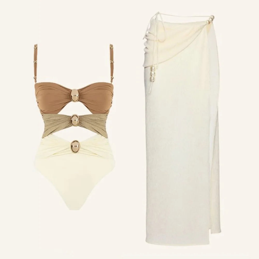 luxury One piece Women's swimsuit Summer vacation outfits Swimwear Beachwear bathing suit bikini sets two piece swimsuit and sarong 5