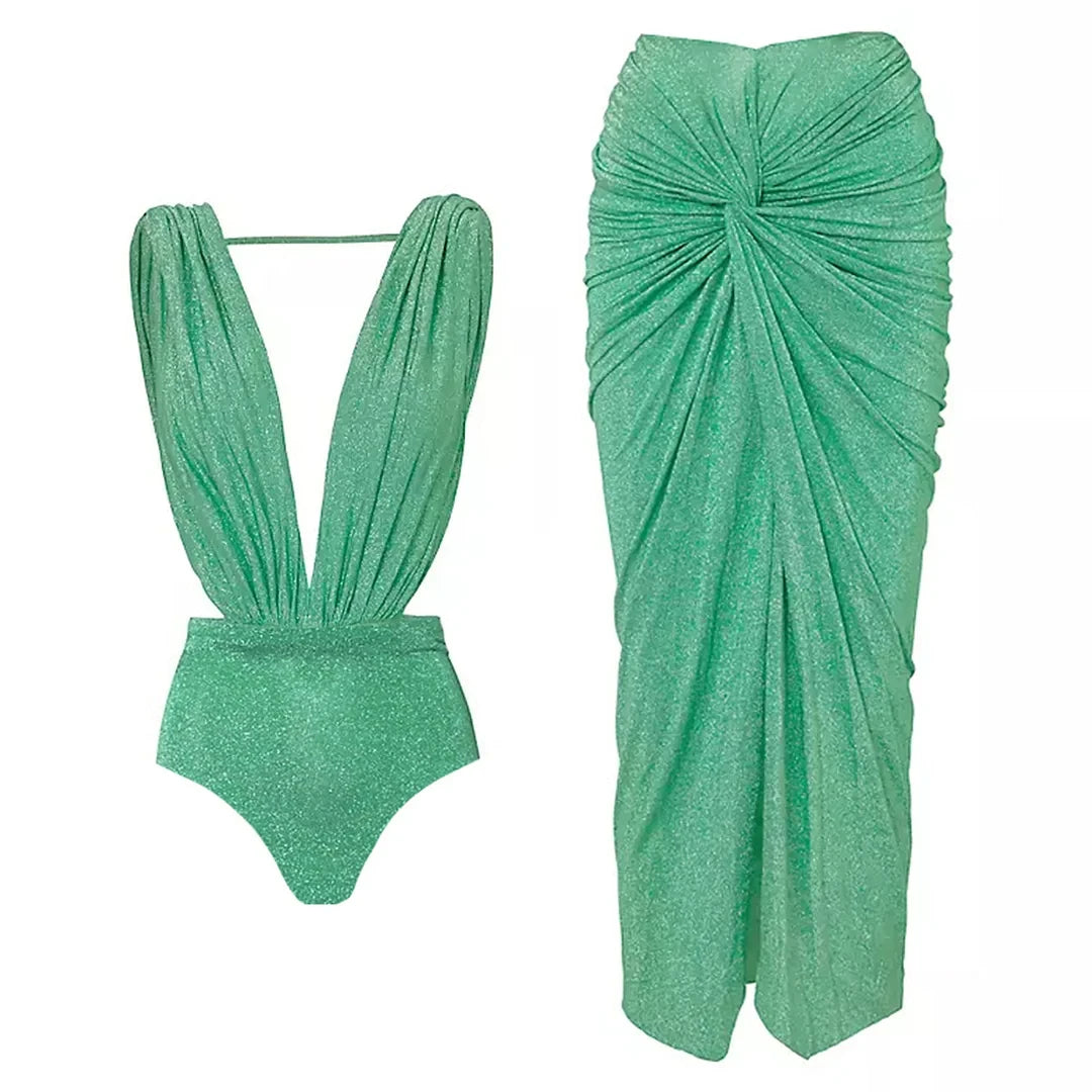 luxury One piece Women's swimsuit Summer vacation outfits Swimwear Beachwear bathing suit bikini sets two piece swimsuit and sarong 1