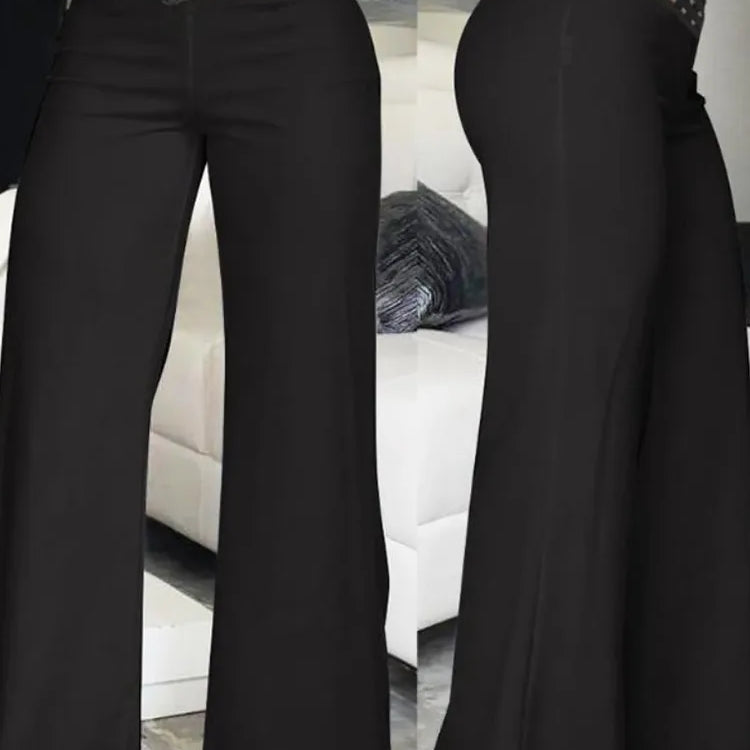 Elegant High Waist Flared Women Pants Office Casual Crisscross Sheer Mesh Patch Mesh Patch Casual Trousers Women Clothes Black