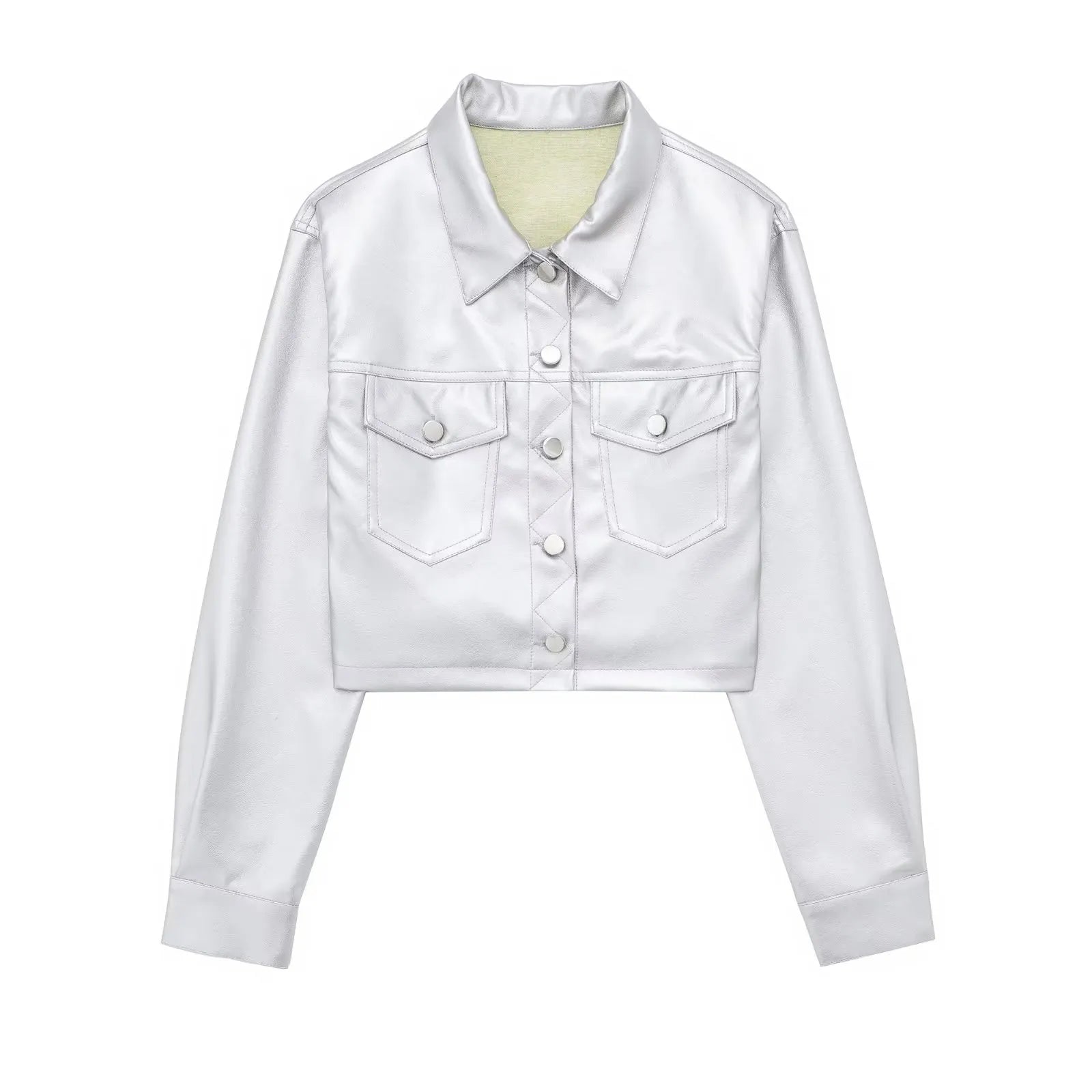 TRAFZA Women New Fashion Silver High Waist Cargo Pants Vintage Pocket Decoration Elegant Casual Loose Woman Shiny Trousers Y2K Top