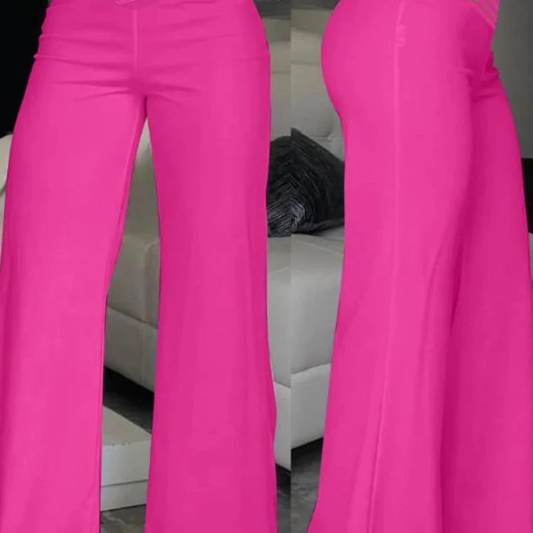 Elegant High Waist Flared Women Pants Office Casual Crisscross Sheer Mesh Patch Mesh Patch Casual Trousers Women Clothes