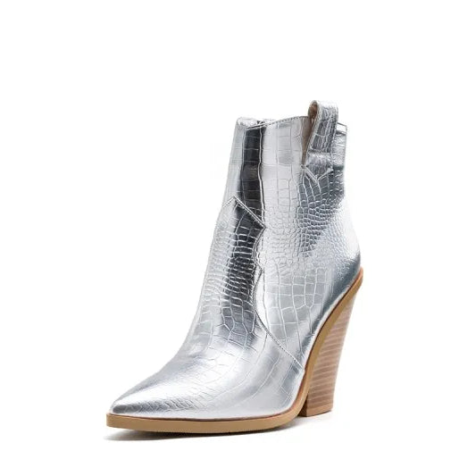 MStacchi Gold Snake Print Ankle Boots For Women Wedge High Heels Boots Woman Runway Design Chunky Heels Botas Mujer Western boot