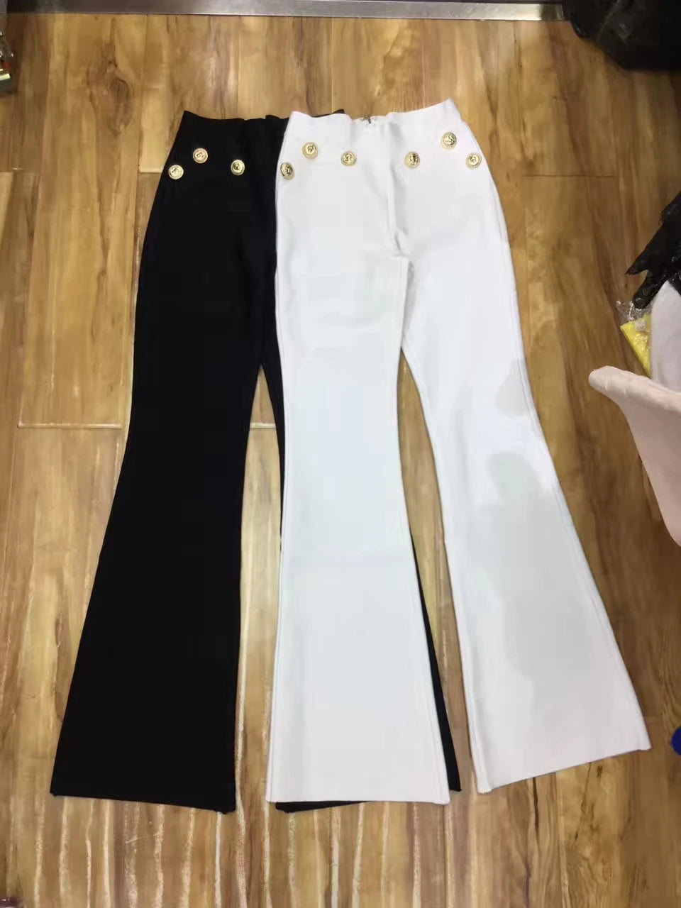 Celebrity Black White Red Rayon Bandage Flare Pants Fashion Bodycon Pant
