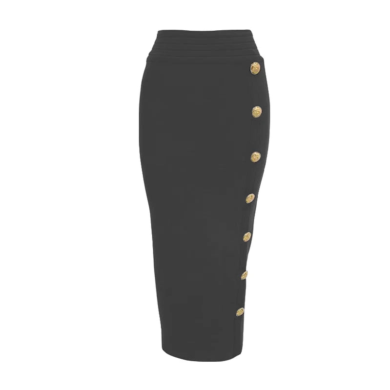 Arrival Women Button Black Blue Red Bodycon Bandage Skirt Designer High Waist High Street Party Club Pencil Skirt 75cm Dark Grey