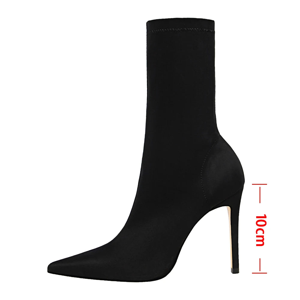 Mid-calf Boots Sexy Sock Boots Stretch High Heels Boots Fetish Women Shoes Autumn Winter Boots Stiletto Women Pumps 41