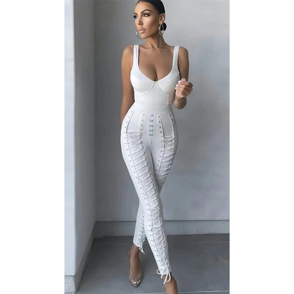 Macacão preto e branco sem mangas com faixa de rayon e coquetel para festa bodycon