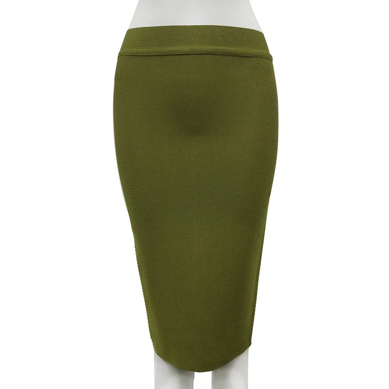 16 Colors Tight Pink Green Black Rayon Knee Length Bandage Skirt Night Club Party Skirt