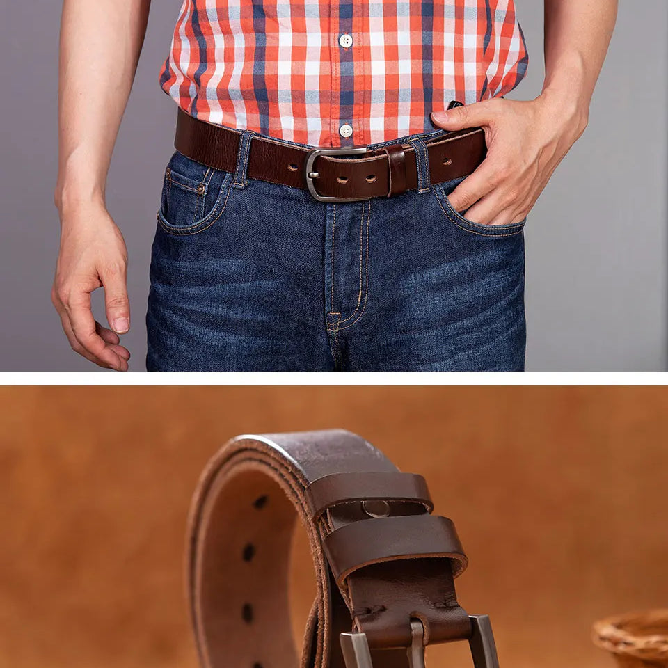 Top Cow genuine leather belts for men luxury designer high quality fashion style vintage brown cowboy male belt