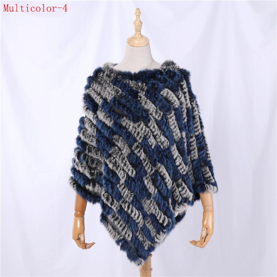 Rabbit Fur Knitted Natural Fur Poncho Fashion Wrap Coat Shawl Lady Scarf Natural Fur Wedding Party Wholesale Cape Multicolor 4