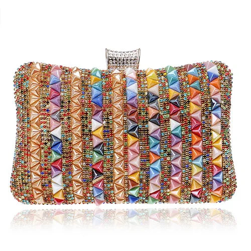 Flower Candy Color Women Evening Bags Wedding Party Event Clutch Diamonds Metal Rhinestones Handbags Beading Purse Diamonds Bag YM1184gold Mini(Max Length<20cm)