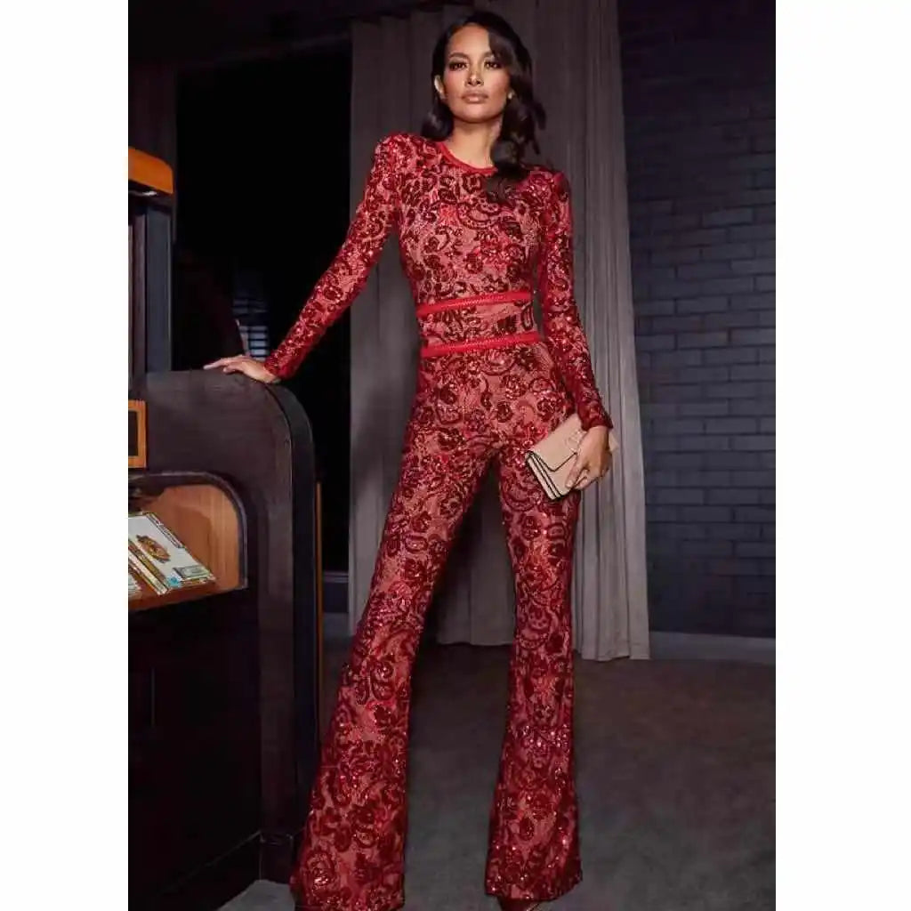 Combinaisons sexy en dentelle ajourée, pantalon flamme rouge, mode féminine, streetwear, collection printemps 2021