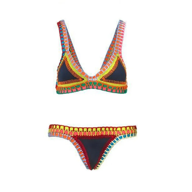 Sexy Bikinis Summer Women Swimsuit Hand Crocheted Bikini Set Swimwear Beach Bathing Suit Biquini Female Monokini dark blue