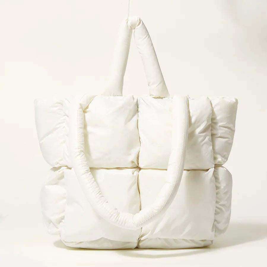 Fashion Large Tote Padded Handbags Designer Quilted Women Shoulder Bags Luxury Nylon Down Cotton Crossbody Bag Winter Purse Beige