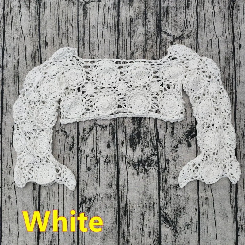 Hand Crochet Bikini Set Women boho Sexy cover up swimming trunks beach Swimwear festival clothing White Top