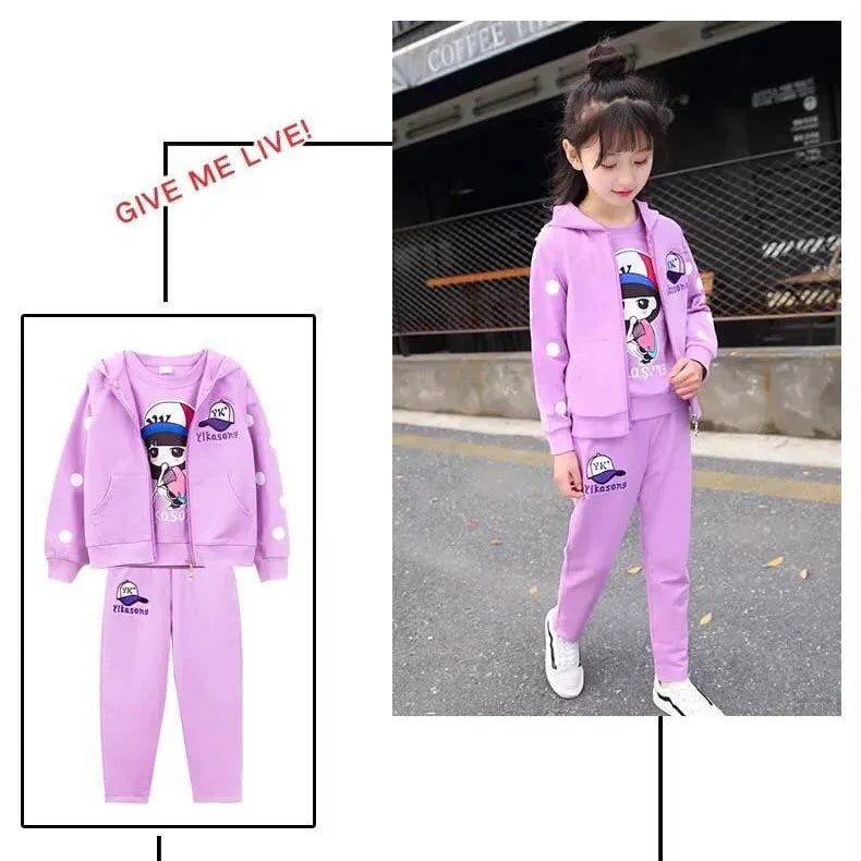 Fashion Girls Clothes Sets Autumn Winter Vest + Coat + Pants 3PCS Baby Kids Tracksuit Children’s Clothing Teen 5 6 8 10 12 years