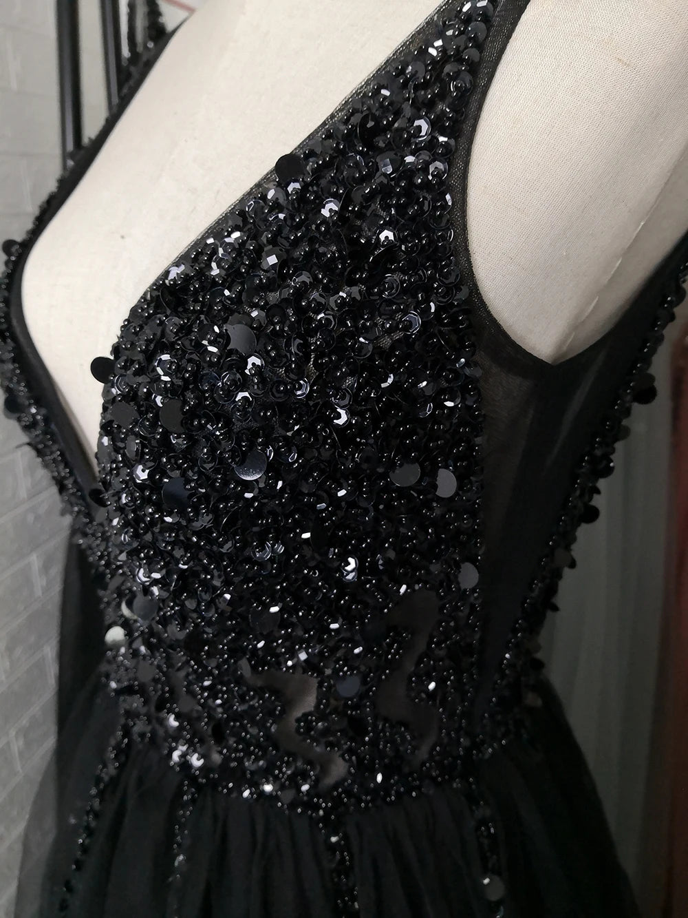 Sexy V-Neck Long Prom Dresses Beaded Beading Crystal High Splits Backless A-Line Formal Gown Party Dress