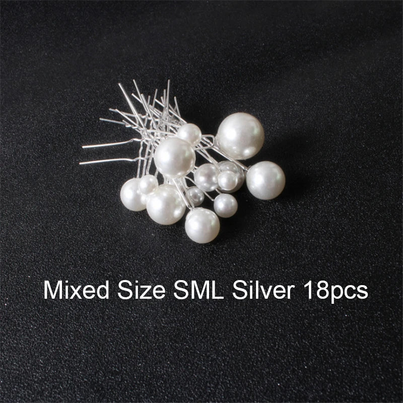 Women U-shaped Pin Metal Barrette Clip Hairpins Simulated Pearl Bridal Tiara Hair Accessories Wedding Hairstyle Design Tools Mix Silver 18pcs