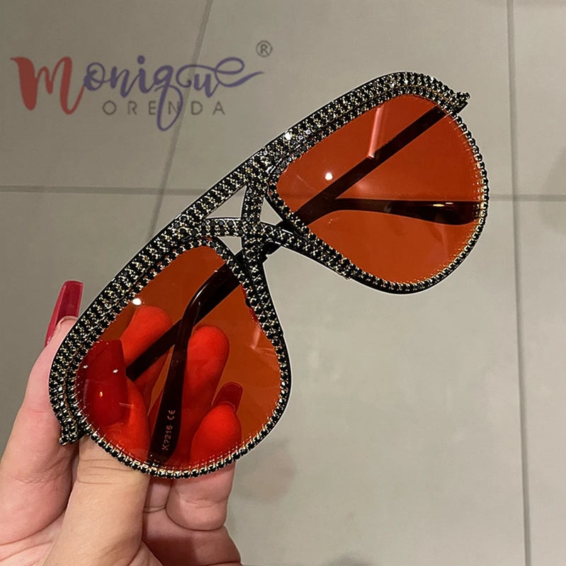 Sunglasses Women 2023 Rhinestone Oversized Sun Glasses Men Luxury Designer Eyeglasses Oculos De Sol Feminino Red Other
