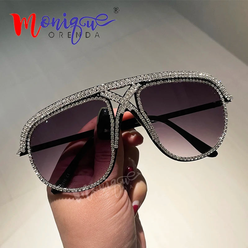 Sunglasses Women 2023 Rhinestone Oversized Sun Glasses Men Luxury Designer Eyeglasses Oculos De Sol Feminino Silver Grey Other