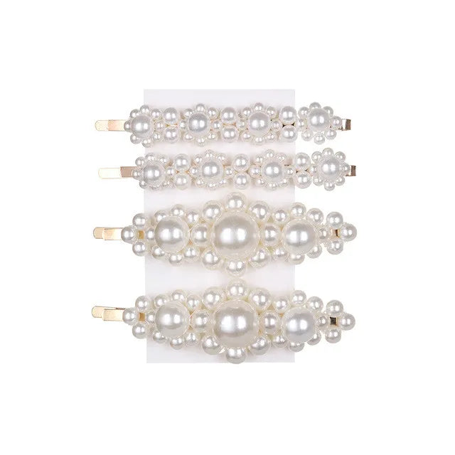 5Pcs/Set Fashion Pearl Hair Clip Snap Button Hair Pins for Women Sweet Pearl Hairpin Hair Clips Jewelry Lady Barrette Stick 9 Gold color