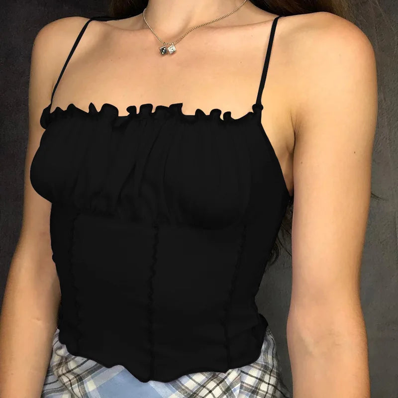 Sexy Summer Women Ruffles Tank Top Fashion Ladies Sleeveless Strapless Ruched Slim Crop Top Camisole Female Clothing Tanks