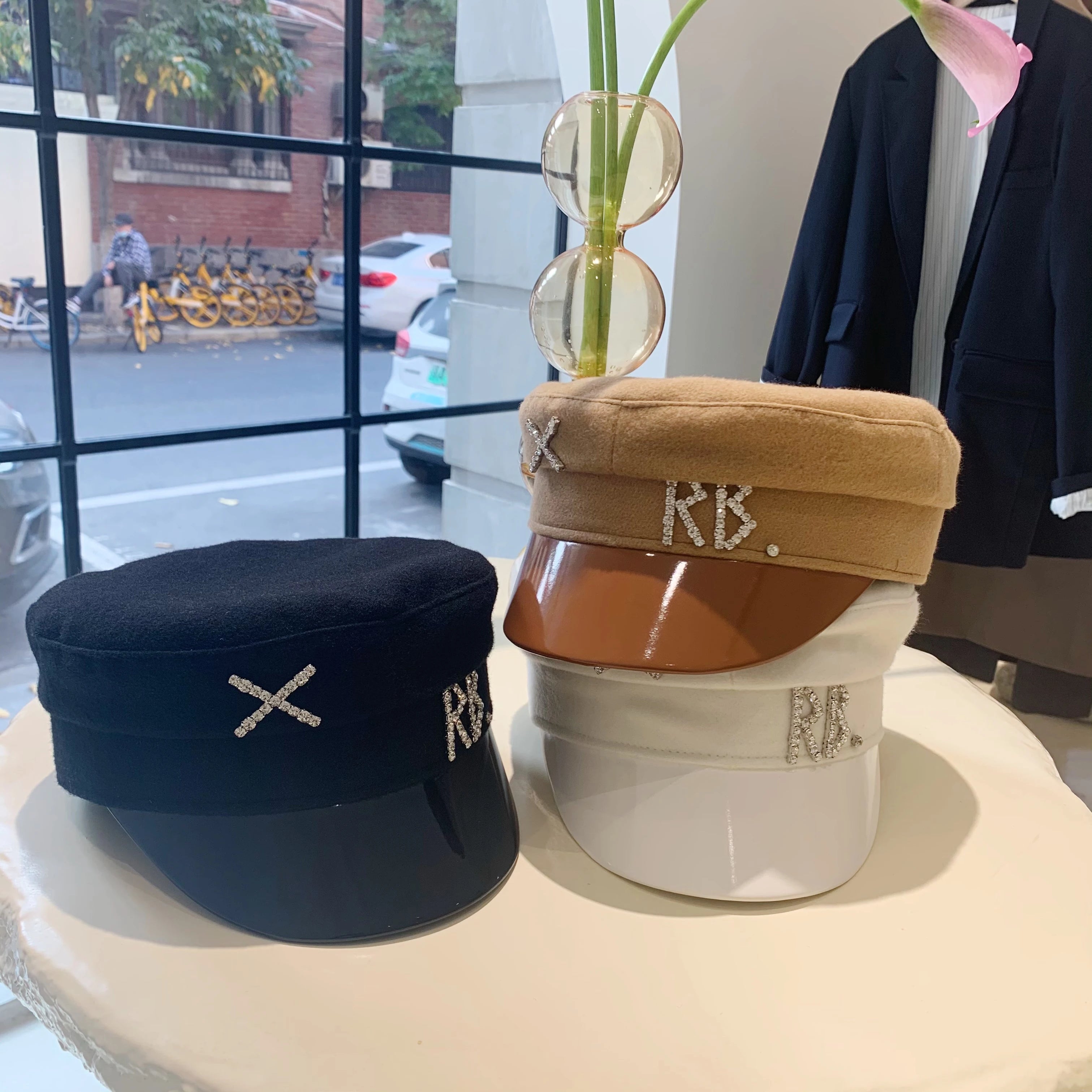 Women Hats Crystal baker boy hat Wool Newsboy Caps Female Flat Militray Caps Visor S-XL