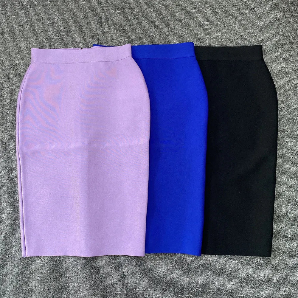 Women Rayon Bandgae Skirt Elegant Pencil Skirt Celebrity Sexy Club Party Wear Vintage Vestios