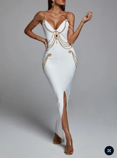 Black White Color Ladies HL Bandage Dress Strap Sexy Rayon Bodycon Long Dress Celebrity Fashion Red Carpet Dress