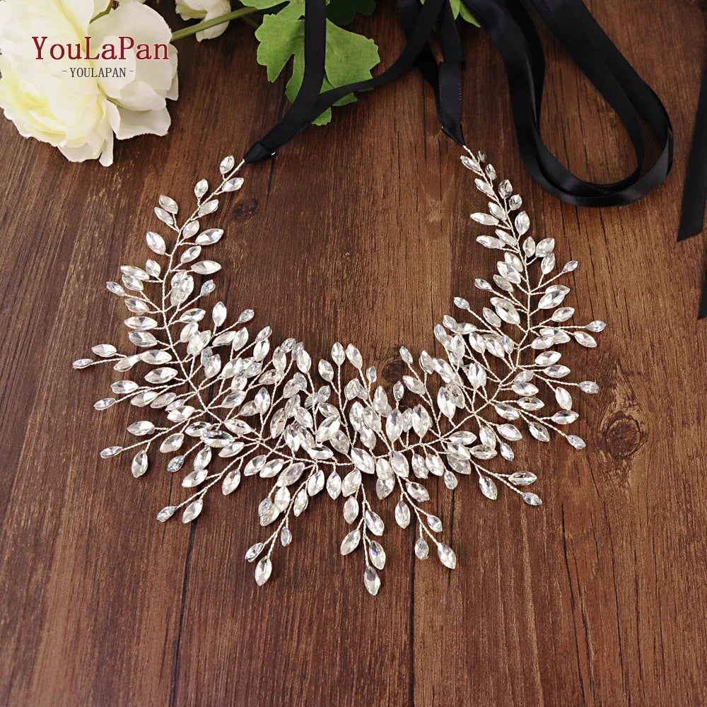 TOPQUEEN High Quanlity Bridal Belts Silver Diamond Belt Bridal Sashes Belt Luxury Rhinestone Belt Wedding Dress Sash Belt SH237 Black ribbon