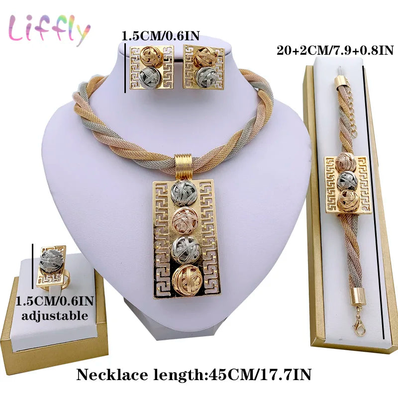 Liffly Fashion Indian Jewelry Sets African Jewelry Set Tassel Bridal Wedding Party Elegant Women Necklace Bracelet Earrings Ring