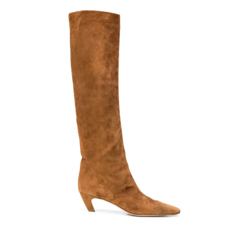 Big Size 34-43 Women's Shoes 2024 Autumn Winter Elastic boots Nubuck Flock Chelsea boots Tip Knee High Knight Long Boots RM5319-1 brown